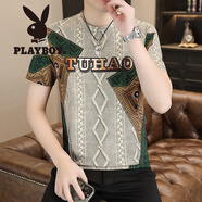 花花公子（PLAYBOY）歐貨潮牌夏季男士字母提花冰絲t恤薄款高端個(gè)性設(shè)計(jì)感短袖體恤衫 1127花色 M