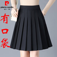 皮爾卡丹（pierre cardin）百褶裙帶口袋夏季松緊高腰彈力短裙女胖mm加大碼顯瘦小個(gè)子半身裙 有口袋50厘米黑色 5XL