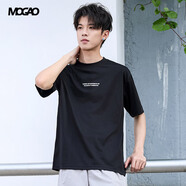 摩高M(jìn)OGAO男裝25夏季圓領(lǐng)短袖T恤男基礎(chǔ)款印花款半袖體恤521212304 黑色 S