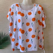 FHHUABD人造棉T恤衫媽媽綿綢蝙蝠袖大碼寬松上衣韓版薄款中老年打底衫女t 橘色圓圈（缺貨，勿拍） 6XL 體重160-180斤
