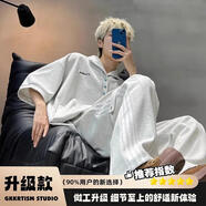 舉風(fēng)淡紫色蝙蝠袖翻領(lǐng)polo衫短袖男生夏季穿搭一整套美式條紋運動(dòng)套裝 灰色升級 XL （適合）130-145斤