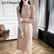 拉夏貝爾（La Chapelle）2025冬季新款長(cháng)款半高花邊領(lǐng)毛衣女寬松顯瘦針織衫針織打底連衣裙 駝色 L 100-120斤