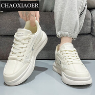 潮小二（CHAOXIAOER）男鞋夏季韓版潮流鞋子百搭網(wǎng)面運(yùn)動休閑跑步板鞋小白增高老爹潮鞋 米色 40