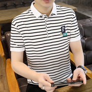 啄木鳥(niǎo)條紋短袖t恤男夏季韓版商務(wù)休閑翻領(lǐng)polo打底衫男款夏裝上衣服 998白色 常規 M