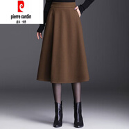 皮爾卡丹（pierre cardin）毛呢半身裙女秋冬中長款2025新款高腰傘裙小個子顯瘦a字百褶長裙 咖啡色 L 建議100-115斤