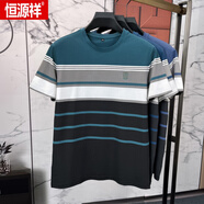 恒源祥（HYX）休閑條紋短袖t恤男2025夏季新款男士冰絲棉休閑百搭圓領(lǐng)半袖上衣 黑色 S 165