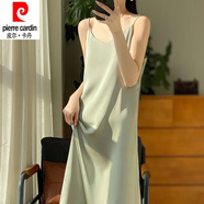 皮爾卡丹（pierre cardin）真絲吊帶連衣裙女桑蠶絲緞面純色中長(cháng)款過(guò)膝a字裙夏季內搭長(cháng)裙子 豆綠色 M 【90-100】