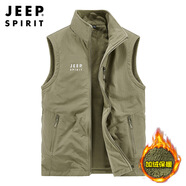 JEEP SPIRIT吉普馬甲男外套男士春秋加絨戶外休閑無袖背心上衣男裝 卡其 XL