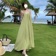 COLORFUL GEMS法式露背仙裙吊帶長(zhǎng)裙海邊度假dress2025 9802綠色 S