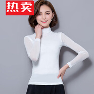 花花公子;PLAYBOY2024春夏季新款高領(lǐng)網(wǎng)紗打底衫長(cháng)袖純色t恤女修身蕾絲上衣衫潮 白色 高領(lǐng) M 偏小