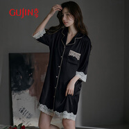 古今（GUJIN）冰絲睡裙女夏季涼感高級感寬松蕾絲襯衫裙可外穿睡衣家居服