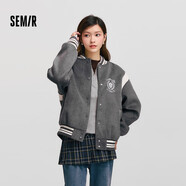 森馬（Semir）外套女刺繡拼接撞色寬松夾克2024冬季仿毛呢棒球服109724108004