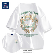 GENIOLAMODE短袖男純棉t恤夏季衣服青少年情侶裝時(shí)尚潮流ins寬松半袖 白色(大和平之翼胸背標) XL /180