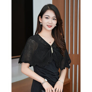 新款薄款套頭針織披肩女夏季外搭吊帶裙子短款百搭冰絲防嗮披肩 黑色