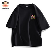 大嘴猴（PAUL FRANK）PaulFrank/夏季新款短袖男女情侶裝淺米純棉t恤寬松體恤D 黑色(p拼圖碎片胸標(biāo)) 【純棉】 S 165