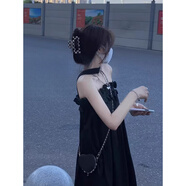 法舒琳茶歇法式性感黑色一字肩掛脖連衣裙女夏季海邊度假沙灘抹胸長(zhǎng)裙子 黑色 L 建議100-115斤