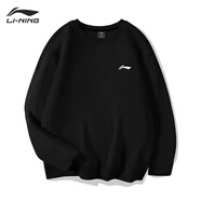李寧（LI-NING）衛(wèi)衣男女情侶春秋新品運動連帽外套長袖套頭休閑上衣寬松運動服 標準黑（小標-常規(guī)款） L