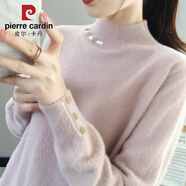 皮爾卡丹（pierre cardin）仿貂絨加厚毛衣女秋冬百搭2025年新款韓版寬松針織打底衫半高領(lǐng) 粉色 M