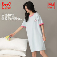 貓人（MiiOW）睡衣女士家居睡裙純棉圓領舒適透氣簡約女士春短袖長裙可外穿 摩登小貓 L