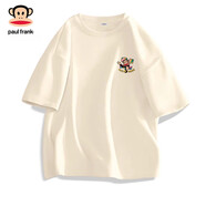 大嘴猴（PAUL FRANK）PaulFrank/夏季新款短袖男女情侶裝淺米純棉t恤寬松體恤D 淺米(p拼圖碎片胸標(biāo)) 【純棉】 S 165
