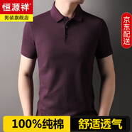 恒源祥100%純棉短袖T恤男士夏季翻領(lǐng)休閑中年薄款polo衫半袖上衣服男裝 9636紫色 4XL 190/58