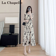 拉夏貝爾（La Chapelle）小個(gè)子印花連衣裙女2026夏季新款V領(lǐng)顯瘦高級感時(shí)尚中長(cháng)款a字裙潮 碎花 S 建議100斤內