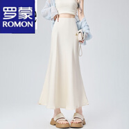 羅蒙（ROMON）半身裙女2024春季法式復(fù)古醋酸緞面高腰包臀魚尾長裙顯瘦大擺裙子 杏色 S