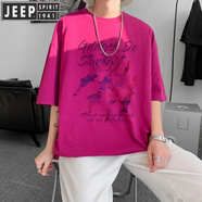 JEEP SPIRIT吉普T恤男生重磅純棉短袖夏季爪印設(shè)計感半袖潮牌體恤寬松打底衫 玫紅色 S