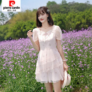 皮爾卡丹（pierre cardin）甜美淑女網(wǎng)紗繡花連衣裙女神夏季新品修身刺繡蛋糕裙短裙子 淺粉色 M 建議85-95斤