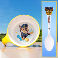 希爾兒童餐盤卡通分格幼兒園家用寶寶吃飯碗勺子水杯汪汪隊輔食餐具 阿奇單耳碗黃色新450ML+阿奇勺子
