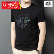 老爺車高端純棉短袖男T恤圓領(lǐng)印花半袖上衣服大碼2025新款休閑體恤衫 黑色 M 165/48
