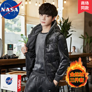 NASA BASE 潮人衛(wèi)衣男潮流衣服男士秋冬情侶衛(wèi)衣冬季金絲絨加絨加厚衛(wèi)衣套 灰色 XL XL (推薦體重130-145斤)