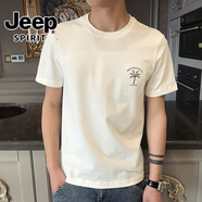 JEEP SPIRIT短袖t恤男裝潮牌夏季2025新款ins潮流半袖上衣服刺繡純棉白色體恤 S003椰樹白色 XL （32-33碼）體重130-150斤