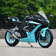 新世紀劍影400機車(chē)摩托車(chē)跑車(chē)可上牌燃油雙缸水冷街車(chē)火牙400電噴單搖臂 （標配雙搖臂）黑藍