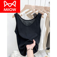 貓人（MiiOW）棉麻背心女夏季內搭白色寬松打底2025新款大碼遮肚子吊帶上衣外穿 黑色 背心款 XL