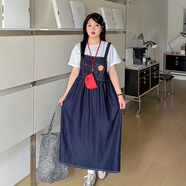 惟友大碼牛仔背帶裙胖妹妹女裝秋裝顯瘦加肥加大胖mm200斤 牛仔藍(lán)背帶裙 2XL 【尺碼偏大】 建議150-170斤