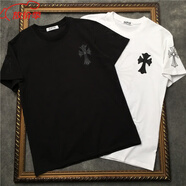克羅心艦旗夏季潮克羅心十字架梵文新款立體刺繡皮質(zhì)重疊圖案T恤店 黑色 黑色 S