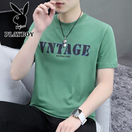 花花公子（PLAYBOY）男士短袖T恤夏季高端圓領(lǐng)上衣服復(fù)古休閑百搭半袖體恤衫父親節(jié) 綠色 2XL 150-165斤