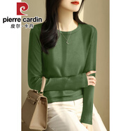 皮爾卡丹（pierre cardin）紫色圓領(lǐng)五分袖冰絲針織衫毛衣女春秋季新款正肩中袖打底上衣薄 2024豌豆綠長(zhǎng)袖2025 S 【建議80-100斤】