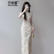 丹珠娜（DanZhuNa）新中式連衣裙女裝2025夏季新款氣質改良國風少女旗袍改良裙子夏天 9614杏色旗袍（無飾品） L
