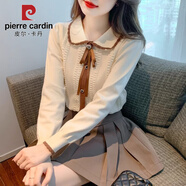 皮爾卡丹（pierre cardin）小香風(fēng)娃娃領(lǐng)針織長袖上衣女裝秋冬裝2025新款氣質(zhì)內(nèi)搭打底衫毛衣 杏色 M
