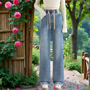 杰尚馳青少女中學(xué)生闊腿牛仔褲高腰高個(gè)子加長(cháng)版牛仔褲女彈力直筒褲春季 淺藍色小個(gè)子彈力柔軟 40 2680-90斤