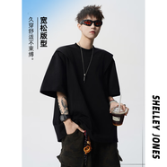 Shelley Jones 活頁(yè)剪裁短袖t恤男夏季美式高街解構(gòu)圓領(lǐng)半袖潮牌設(shè)計(jì)感寬松體恤 黑色 L [推薦100-120斤]