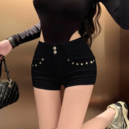 XCFREHT美式通勤純欲白色高腰春夏短褲女設(shè)計(jì)感修身顯瘦超辣潮流熱褲 黑色 XS