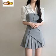初徑韓國洋氣小眾設計感不規則兩件套襯衫連衣裙女夏季新款短 白+灰套裝 【收藏店鋪優(yōu)先發(fā)貨哦 S 【80斤-95斤】