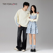 TRYFORLOVEtryforlove不一樣的情侶裝格子長(cháng)袖t恤連衣裙女2025春秋新款裙子 米黃 男 L