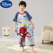 迪士尼（Disney）男童連體睡衣夏季棉薄款短袖防踢護(hù)肚神器大童男孩夏天兒童睡袋 MX-M109#蜘蛛俠 170 14碼高125-135cm 重55