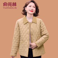 俞兆林（YUZHAOLIN）菱格休閑短外套媽媽春秋裝時(shí)尚夾克衫中老年女裝秋冬輕薄款小棉衣 卡其色 XL (參考90-105斤)