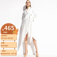 AUI 連衣裙女歐洲站2022秋季新款女裝氣質(zhì)時(shí)尚中長(zhǎng)款長(zhǎng)袖百褶裙子 白色 S