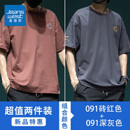 真維斯（Jeanswest）純棉短袖t恤男夏季新款圓領(lǐng)刺繡潮流半袖寬松加肥加大碼休閑上衣 磚紅色+深灰色 5XL